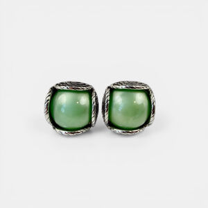 Swank Green Thermoset Cufflinks, Mid Century 1960s Silver Tone Mens Jewelry